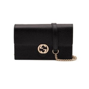 s l500 57 Gucci Chain Wallet Dollar Calfskin Interlocking G Black Leather Cross Body Bag