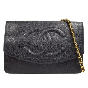 1 Chanel CC Chain Shoulder Wallet Bag Purse Black Caviar Skin