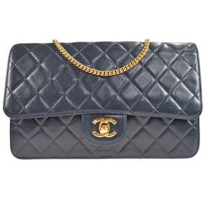 1 Chanel Classic Single Flap Medium Shoulder Bag Navy Lambskin