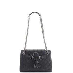 1 Gucci Emily Chain Flap Shoulder Bag Guccissima Leather Small Black