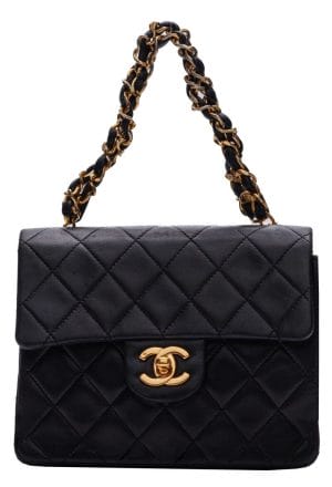 1 Chanel Mini Matelasse Turn Lock Single Flap Chain Handbag Lambskin Black