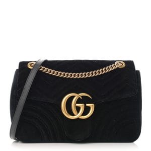 f493c3811bdbc6a90c11674457bacdcc GUCCI Velvet Matelasse Medium GG Marmont Shoulder Bag Black