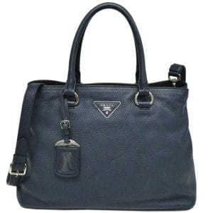 1 Prada Saffiano Lux 2 Way Handbag Shoulder Handbag Silver Hardware Navy