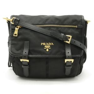 1 Prada Diagonal Messenger Bag Nylon Leather Nero Black Shoulder Bag