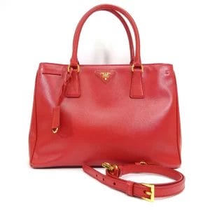 1 Prada 2 Way Tote Handbag Red Embossed Leather