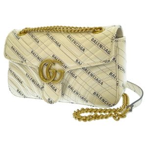 justbag01 Gucci Chain Shoulder Bag Balenciaga Collaboration GG Marmont Quilted Leather White