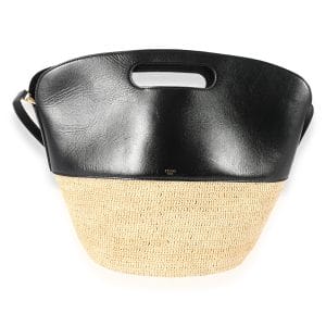 124587 fv Celine Black Calfskin  Raffia Basket Bag