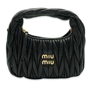 131958 fv Miu Miu Black Matelassé Nappa Mini Wander Hobo Bag