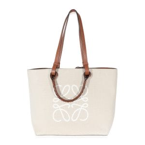 134864 fv Loewe Tan Calfskin  Ecru Jacquard Medium Anagram Tote