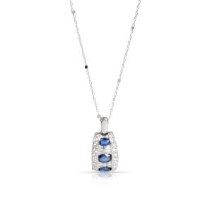 101251 fv Blue Sapphire  Diamond Pendant in 18KT Gold on 14K White Gold Cube Chain