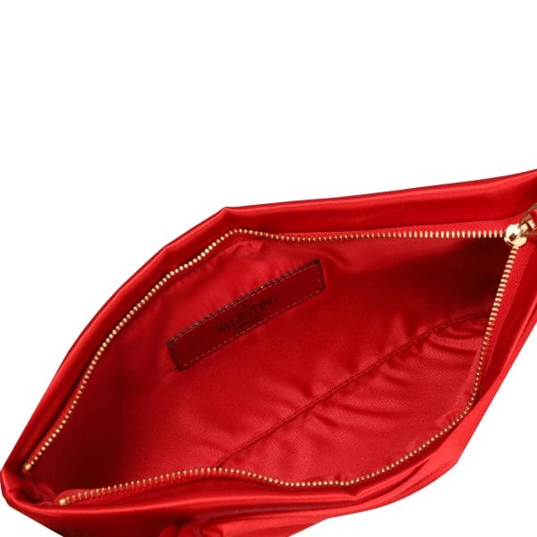 107172 av Valentino Red Satin Bow Clutch