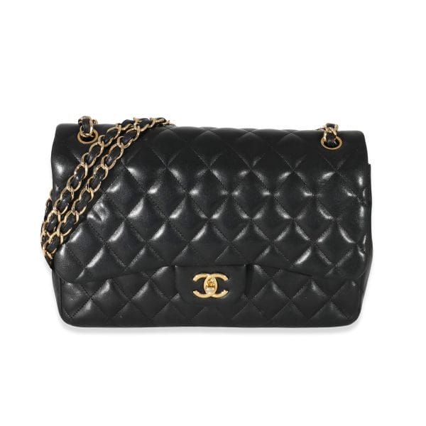 132321 fv e91c687c a7bd 47e6 9855 cb65d12f6e6e Chanel Black Quilted Lambskin Jumbo Classic Double Flap Bag