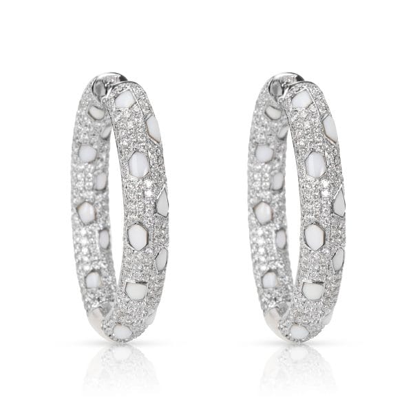 Diamond and White Onyx Hoop Earrings in 18K White Gold 401 CTW Diamond and White Onyx Hoop Earrings in 18K White Gold 401 CTW