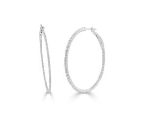 14k White Gold  Diamond Skinny Hoop Earrings 15 14k White Gold  Diamond Skinny Hoop Earrings 15