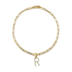 14k Gold  Diamond Initial R Link Bracelet 14k Gold  Diamond Initial R Link Bracelet