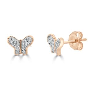 14k Rose Gold  Diamond Butterfly Studs 14k Rose Gold  Diamond Butterfly Studs