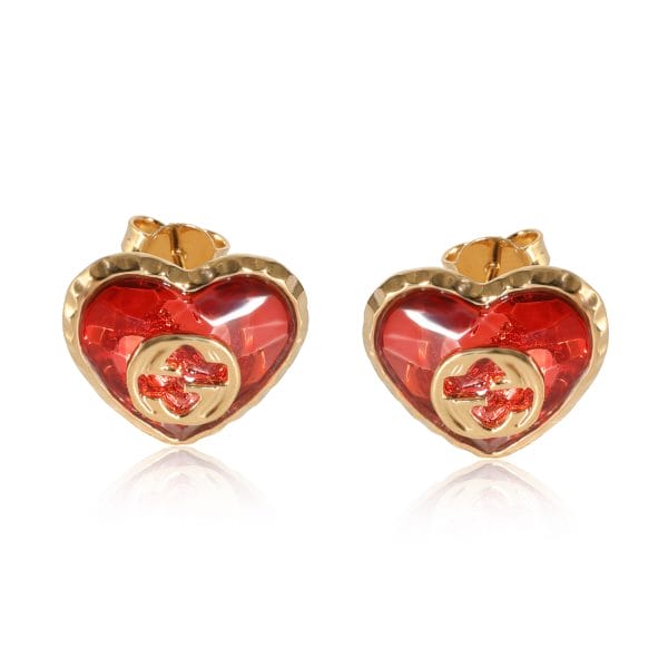 Gucci Interlocking G Red Crystal Heart Earrings Gucci Interlocking G Red Crystal Heart Earrings