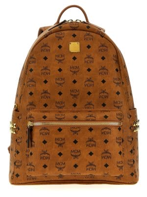 40536f2c086762d ia 1 MCM Brown Backpack All Over Logo Gold Hardware