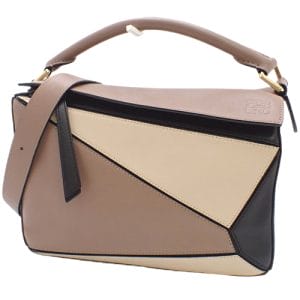 40802065379 1 Loewe Puzzle Bag Small Handbag 2way Shoulder Crossbody Brown Black Beige Gold Hardware