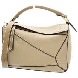 40802067413 1 Loewe Puzzle Bag Small Handbag Shoulder 2way Crossbody Calf Beige Gold Hardware