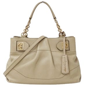 1 Ferragamo Handbag Shoulder Bag 2way Gancini Leather Beige