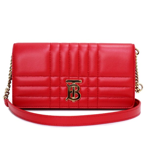 200007023019 BURBERRY TB Quilted Leather Lola Wallet 2way Lambskin Crossbody Shoulder Bag Bright Red