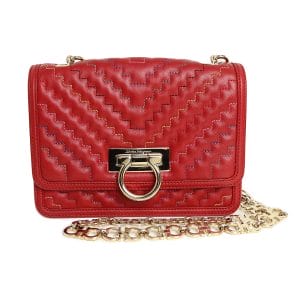 200091677018 Salvatore Ferragamo Gancini Chain Shoulder Bag Red