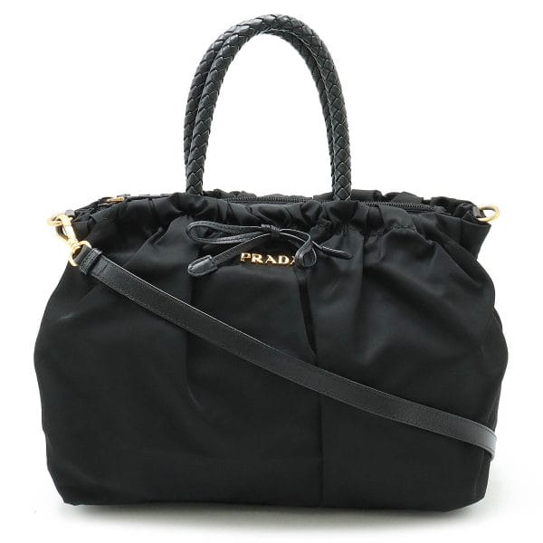 22430593 1 Prada Tessuto Bow Ribbon Gathered Handbag Nylon Nero Black