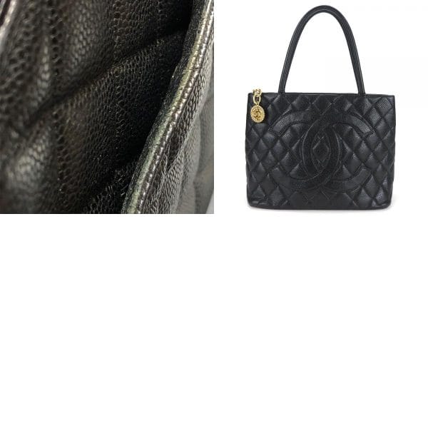 24698 35 c Chanel Tote Caviar Skin Coco Mark Leather Tote Bag Black