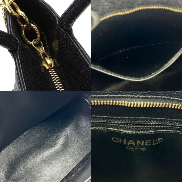 24698 6 Chanel Tote Caviar Skin Coco Mark Leather Tote Bag Black