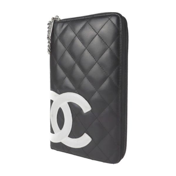 2123011001034 2 Chanel Cambon Line Long Wallet Soft Black Pink