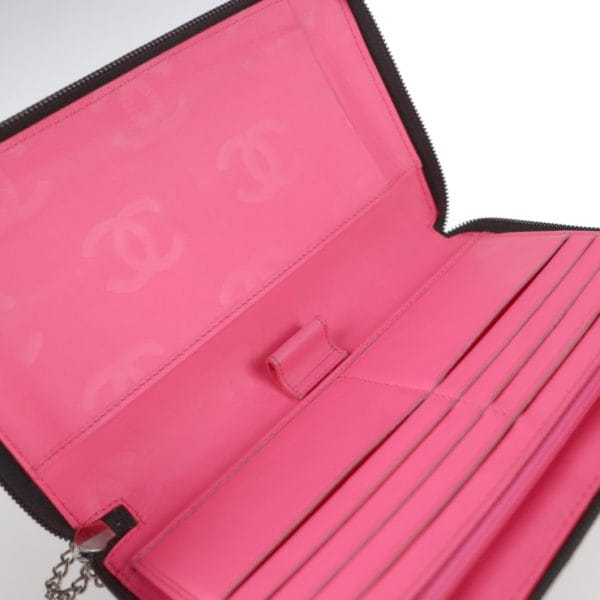 2123011001034 4 Chanel Cambon Line Long Wallet Soft Black Pink