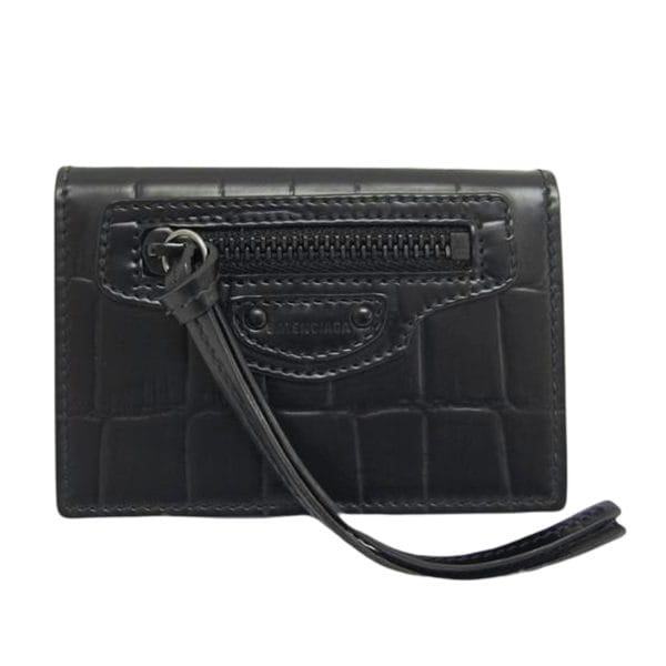 26696 1 Balenciaga Classic Leather Embossed Trifold Wallet Bag Black