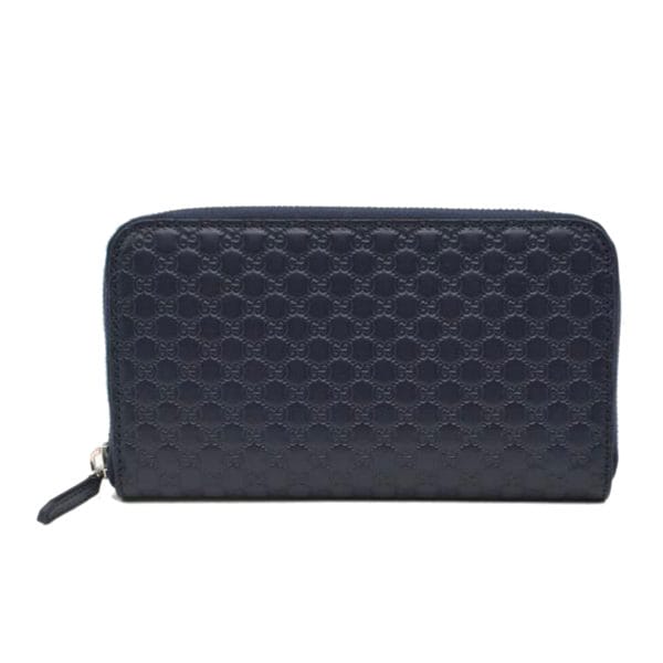 34035 1 Gucci Micro Guccisima Leather Round Zipper Long Wallet Navy