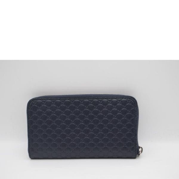 34035 2 Gucci Micro Guccisima Leather Round Zipper Long Wallet Navy