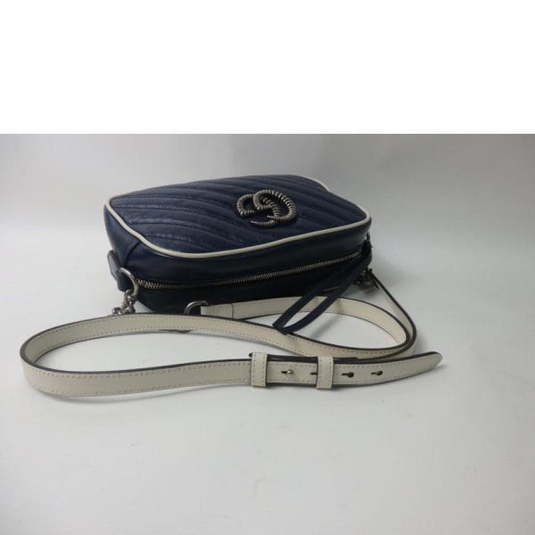 34605 4 Gucci GG Marmont Leather Chain Shoulder Bag Navy White