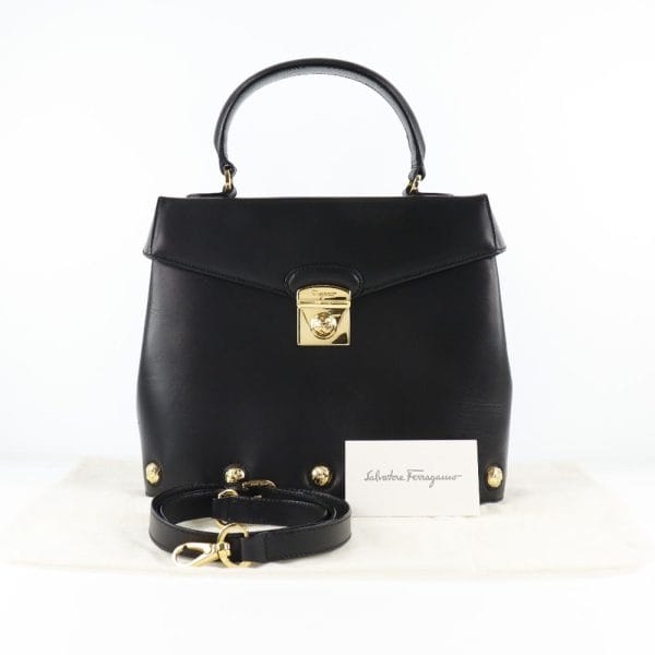 61160434 10 Salvatore Ferragamo 2WAY Shoulder Handbag Calf Black