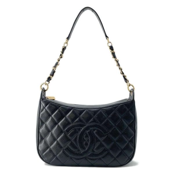 9499102 01 Chanel Chain Shoulder Bag Matelasse Caviar Skin Black