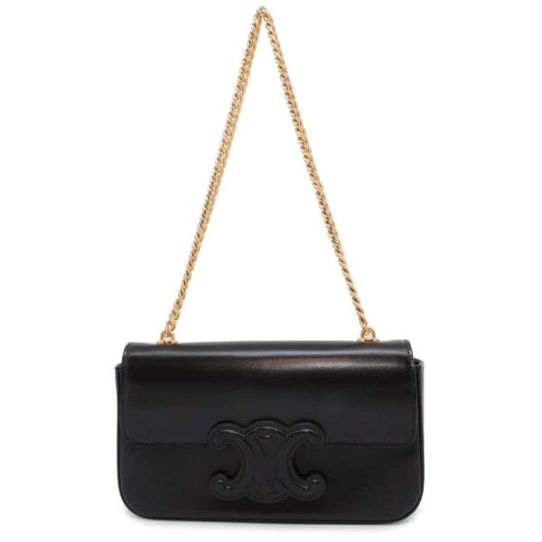 9647732 01 Celine Cuile Triomphe Calf Leather Chain Shoulder Bag Black