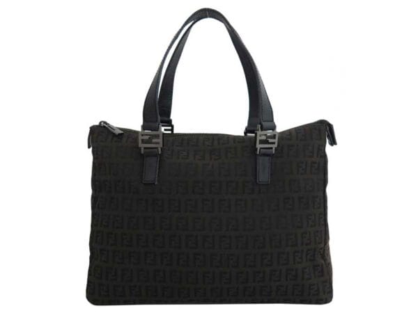 e46700e Fendi Zucchino Handbag Canvas Leather Brown Black