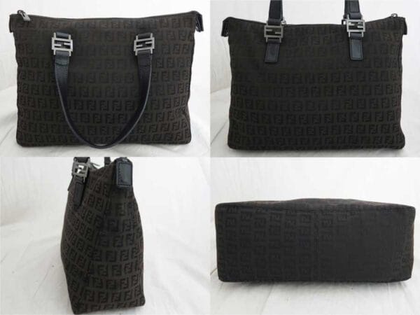 e46700e 1 Fendi Zucchino Handbag Canvas Leather Brown Black