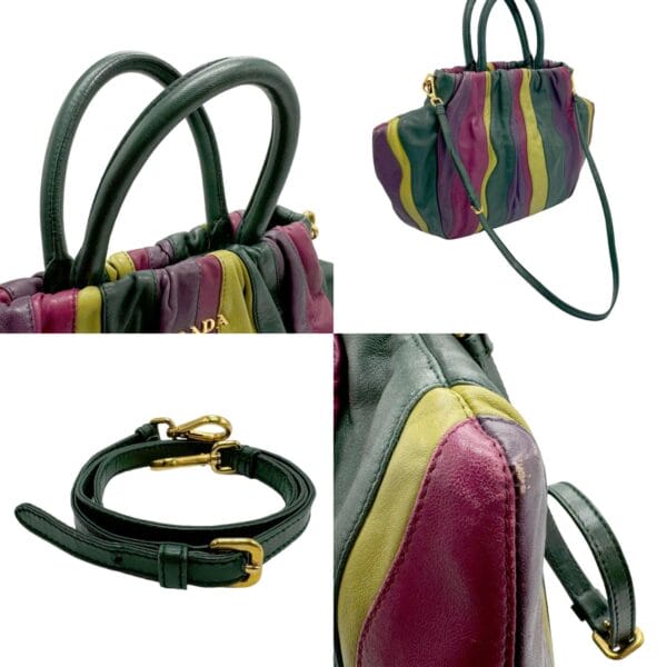 n0242 10 c Prada Shoulder Bag Leather Green Purple