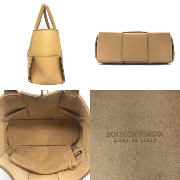 z0112 3 c Bottega Veneta Leather Tote Bag Beige